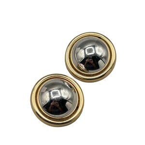 Vintage Signed Napier Clip On Earrings Domed Two Tones Silver Gold Round Buttons